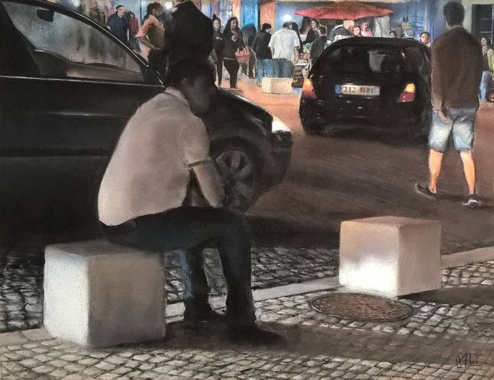 Peinture intitulée "Marché de nuit Sta…" par Alain Fortier, Œuvre d'art originale, Pastel
