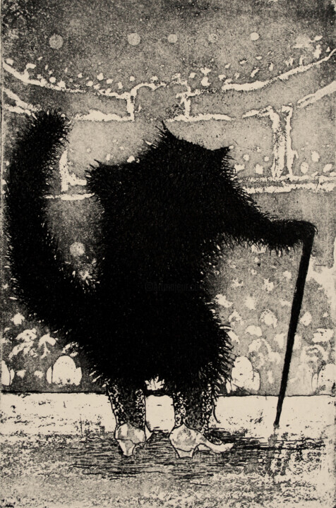 Gravures & estampes intitulée "Old Puss in Boots" par Tim Southall, Œuvre d'art originale, Eau-forte