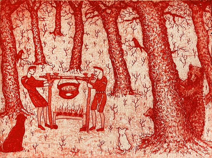 Printmaking titled "Feast" by Tim Southall, Original Artwork, Etching