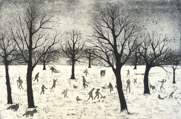 「Everybody Loves Snow」というタイトルの製版 Tim Southallによって, オリジナルのアートワーク, エッチング