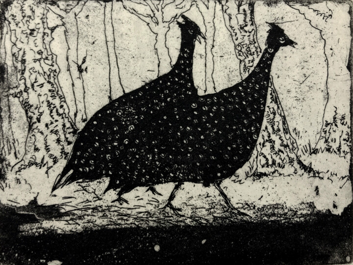 Printmaking titled "Guinea Fowl" by Tim Southall, Original Artwork, Etching