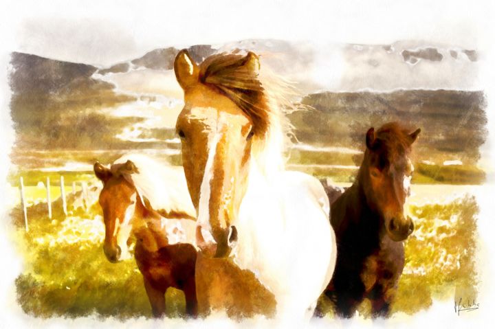 Цифровое искусство под названием "Three nosey horses" - Time For Some Beauty, Подлинное произведение искусства, 2D Цифровая…