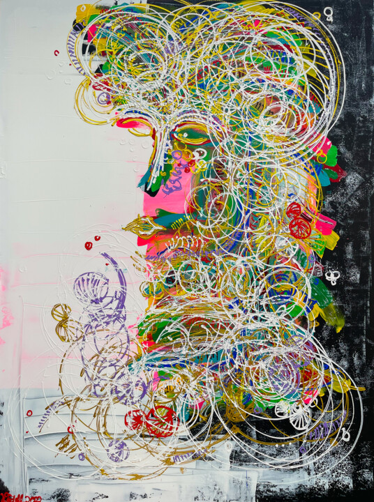 Malerei mit dem Titel "tribal queen" von Timo Wedell, Original-Kunstwerk, Acryl