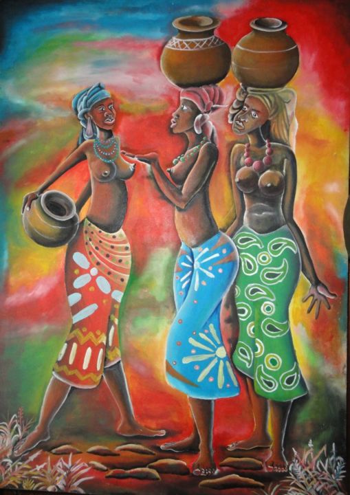Schilderij getiteld "roumourmongers" door Timothy Owembabazi, Origineel Kunstwerk, Olie