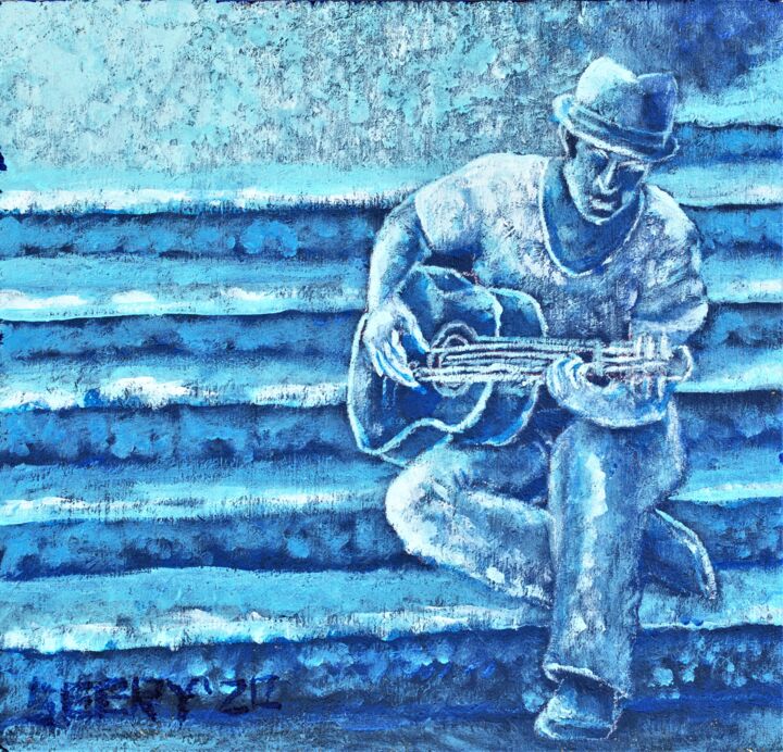 Pintura titulada "Blue Guitar" por Timothy Seery, Obra de arte original, Acrílico