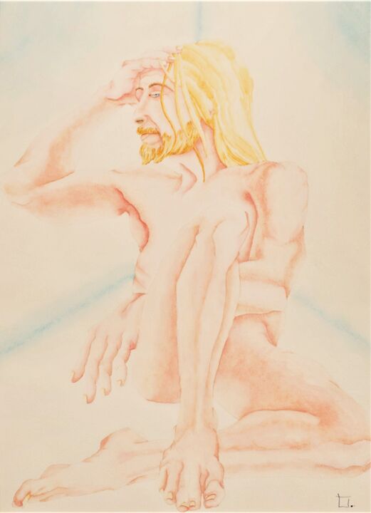 Painting titled "Male Nude" by Timothy Seery, Original Artwork, Watercolor