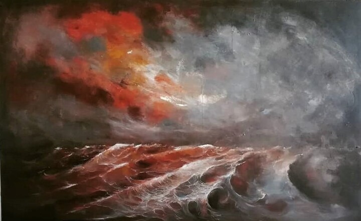 "ocean and waves 11" başlıklı Tablo Timuçin Akyürek tarafından, Orijinal sanat, Pigmentler