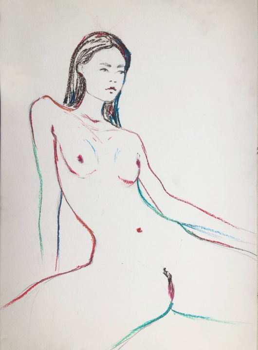 Drawing titled "nude 11" by Timur Kulmakhanov, Original Artwork, Pastel