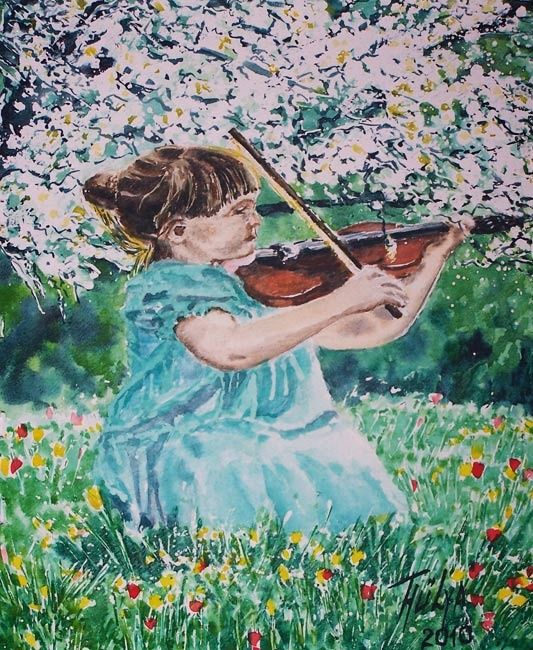 Painting titled "İlkbahar melodi" by Julia Timur, Original Artwork, Oil