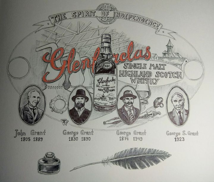 Dessin intitulée "glenfarclas distill…" par Timo Mass, Œuvre d'art originale, Encre