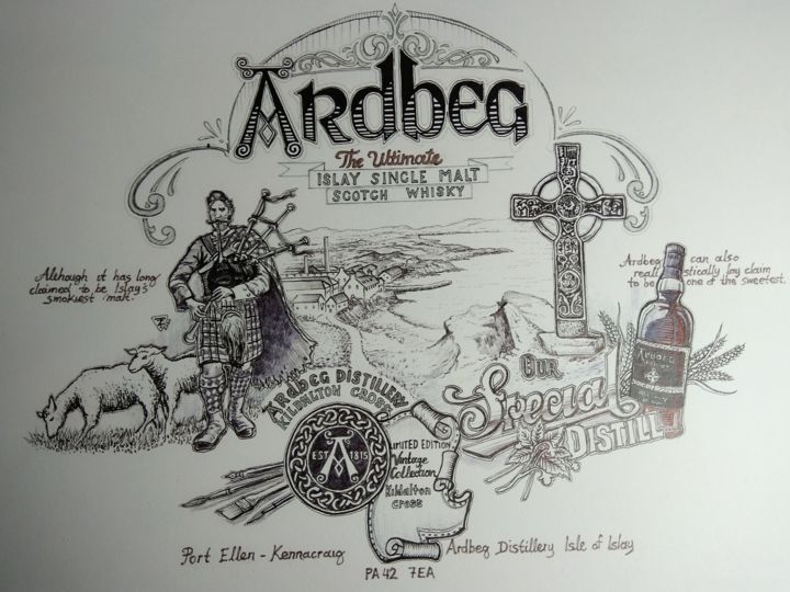 Dessin intitulée "ardbeg distillery" par Timo Mass, Œuvre d'art originale, Encre