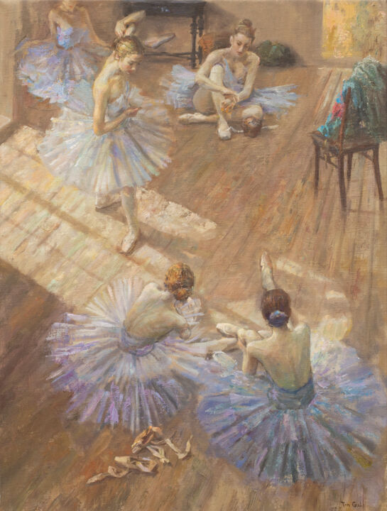 Painting titled "ballet class" by Tin Gali, Original Artwork, Oil