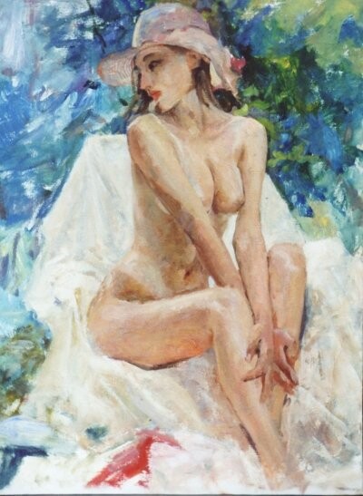 Painting titled "На даче" by Tin Gali, Original Artwork, Oil