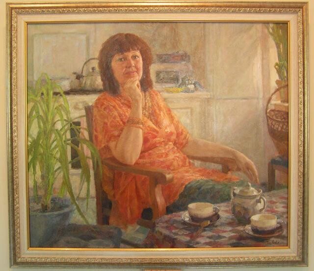 Painting titled "Портрет Ирины Шевцо…" by Tin Gali, Original Artwork, Oil