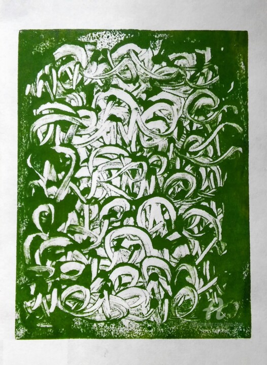 Estampas & grabados titulada "Green on Cream" por Tina Lane, Obra de arte original, Otro