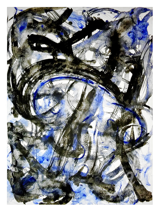 Malerei mit dem Titel "Blue Paper Lace" von Tina Lane, Original-Kunstwerk, Tinte