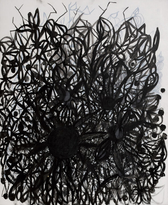 Malerei mit dem Titel "Horror Vacui II, Bl…" von Tina Mc Callan (Marie Julou), Original-Kunstwerk, Öl Auf Keilrahmen aus Hol…