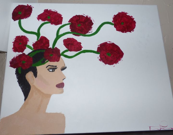 Malerei mit dem Titel "Fleurs en tête" von Tina Pastore, Original-Kunstwerk