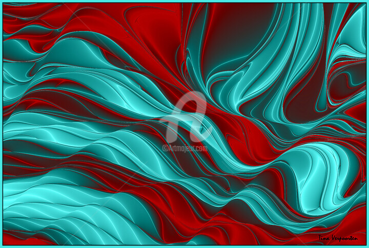 Arts numériques intitulée "Drapé bleu et rouge…" par Tina Verpoorten, Œuvre d'art originale, Travail numérique 2D
