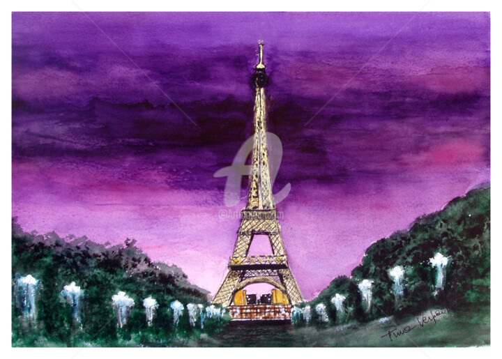 Painting titled "La Tour Eiffel.jpg" by Tina Verpoorten, Original Artwork, Watercolor