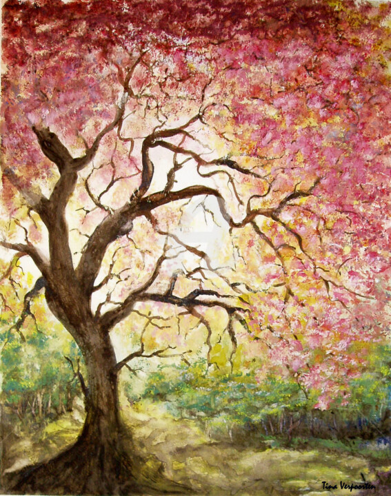 Peinture intitulée "Arbre Solitaire.jpg" par Tina Verpoorten, Œuvre d'art originale, Aquarelle