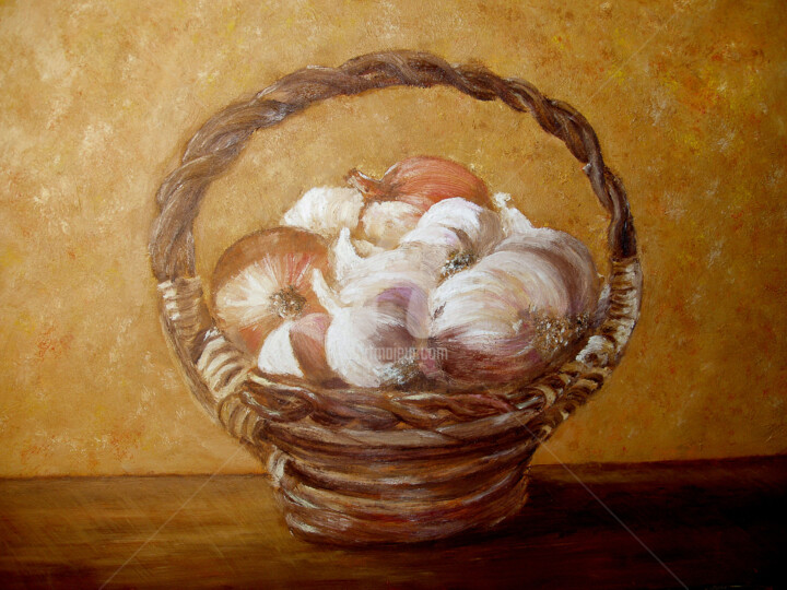 Peinture intitulée "Cebolla e ajo.jpg" par Tina Verpoorten, Œuvre d'art originale, Huile