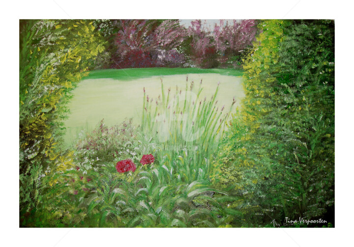 Pintura titulada "Un coin du jardin d…" por Tina Verpoorten, Obra de arte original, Oleo