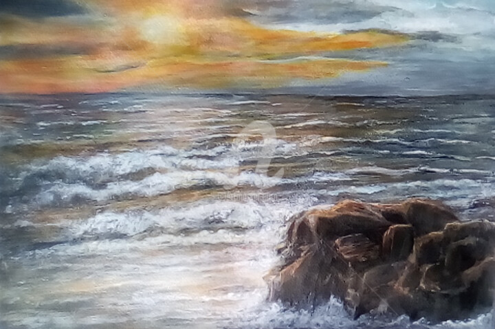 Malerei mit dem Titel "Coucher de soleil s…" von Tina Verpoorten, Original-Kunstwerk, Acryl