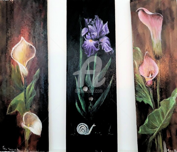 Ζωγραφική με τίτλο "Trypique fleurs" από Tina Verpoorten, Αυθεντικά έργα τέχνης, Ακρυλικό