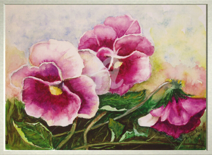 Painting titled "Pensées" by Tina Verpoorten, Original Artwork, Watercolor