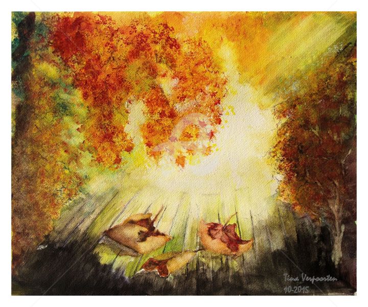 Pintura intitulada "feuilles-d-automne2…" por Tina Verpoorten, Obras de arte originais