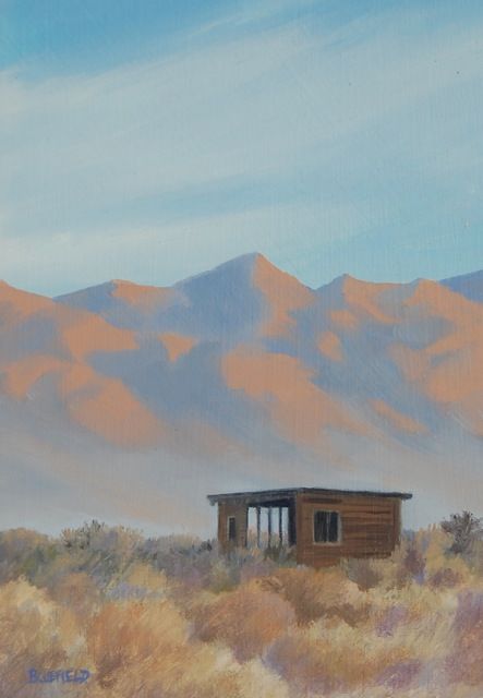 Painting titled "VALLEY CABIN" by Tina Bluefield, Original Artwork, Oil