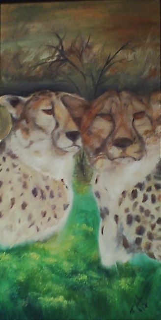 Painting titled "cheetahs.jpg" by Tina Hale, Original Artwork