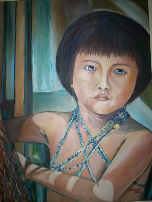 Ζωγραφική με τίτλο "Niña Indigena" από Tinava, Αυθεντικά έργα τέχνης