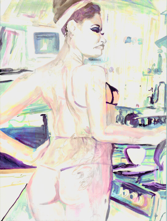 Картина под названием "Cafe Glow" - Tinge, Подлинное произведение искусства, 2D Цифровая Работа