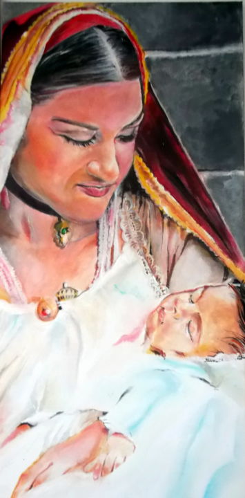Pintura titulada "Maternità" por Tino Cavagnoli, Obra de arte original, Acrílico