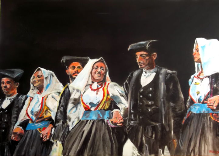 Painting titled "Sardinian Dance" by Tino Cavagnoli, Original Artwork, Acrylic