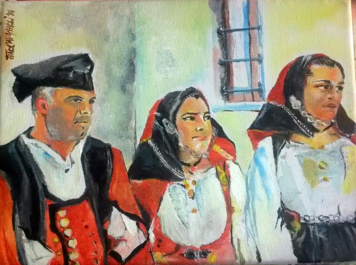 Peinture intitulée "Sardinian People" par Tino Cavagnoli, Œuvre d'art originale, Acrylique
