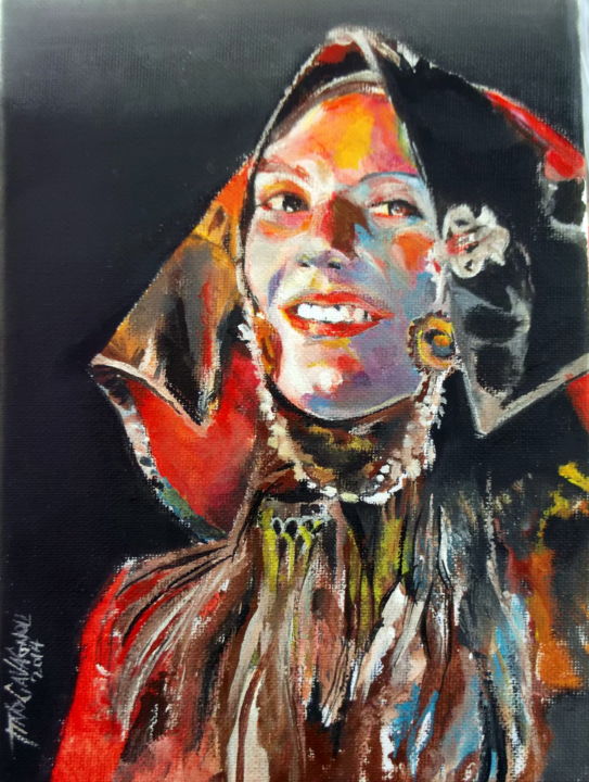 Painting titled "Sardinian People # 5" by Tino Cavagnoli, Original Artwork, Acrylic