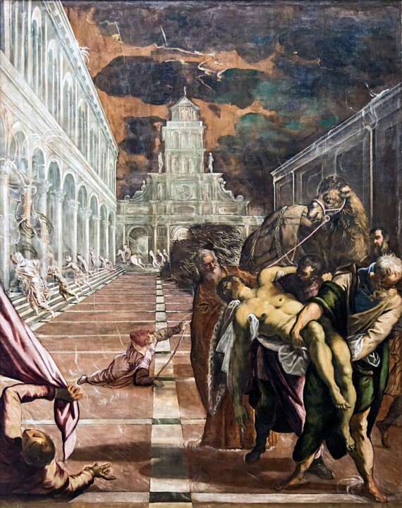 Painting titled "Le transfert du cor…" by Tintoretto, Original Artwork, Oil