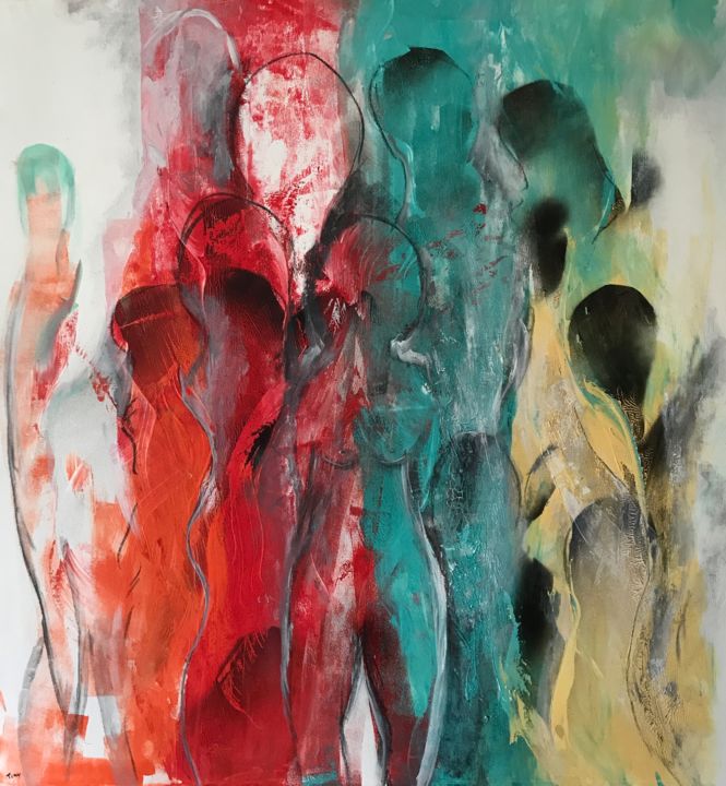 Painting titled "People 1" by Tiny De Bruin, Original Artwork, Acrylic