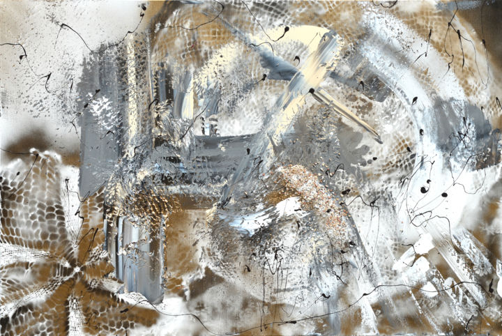 Malarstwo zatytułowany „Golden gray abstract” autorstwa Tiny De Bruin, Oryginalna praca, Akryl