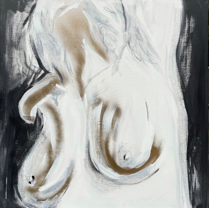 Painting titled "Only breasts" by Tiny De Bruin, Original Artwork, Acrylic Mounted on Wood Panel