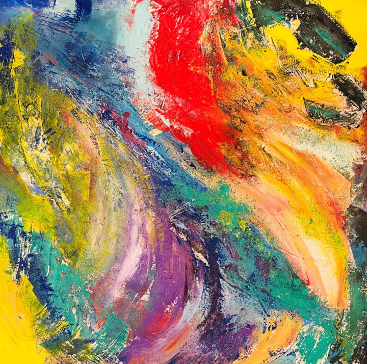 Картина под названием "colorful relief" - Tiny De Bruin, Подлинное произведение искусства, Акрил Установлен на Деревянная ра…