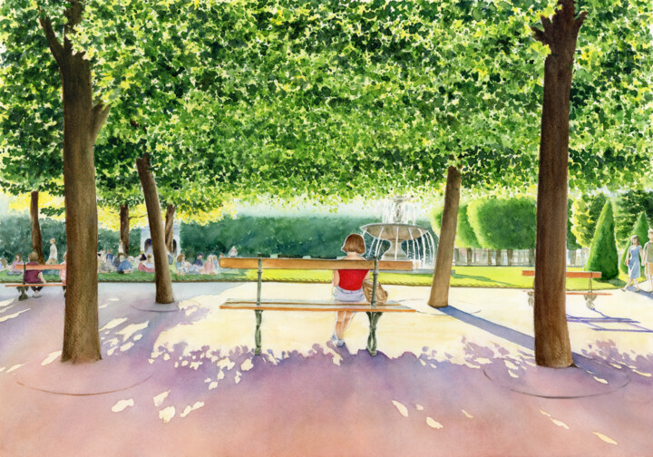 Painting titled "Place des Voges" by Tiny Pochi, Original Artwork, Watercolor