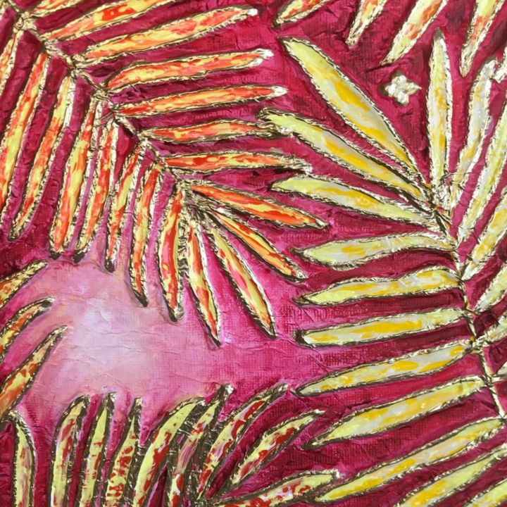 Painting titled "Sunny Palm Leaves" by Tiphanie Canada, Original Artwork, Acrylic