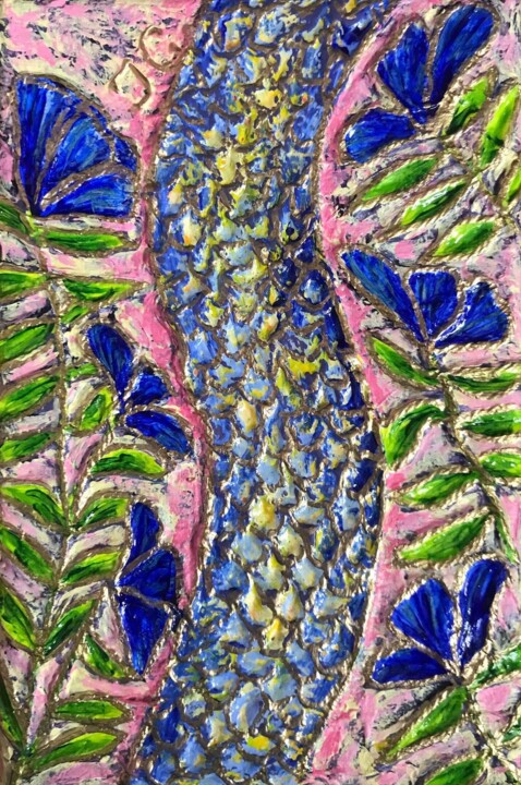 Peinture intitulée "Snake and blue flow…" par Tiphanie Canada, Œuvre d'art originale, Acrylique