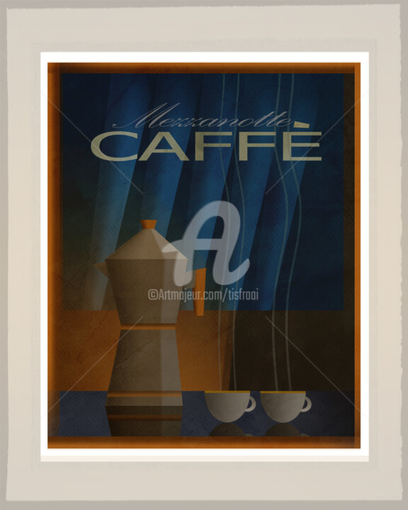 Grafika cyfrowa / sztuka generowana cyfrowo zatytułowany „Mezzanotte Caffe -…” autorstwa Joost Hogervorst, Oryginalna praca,…