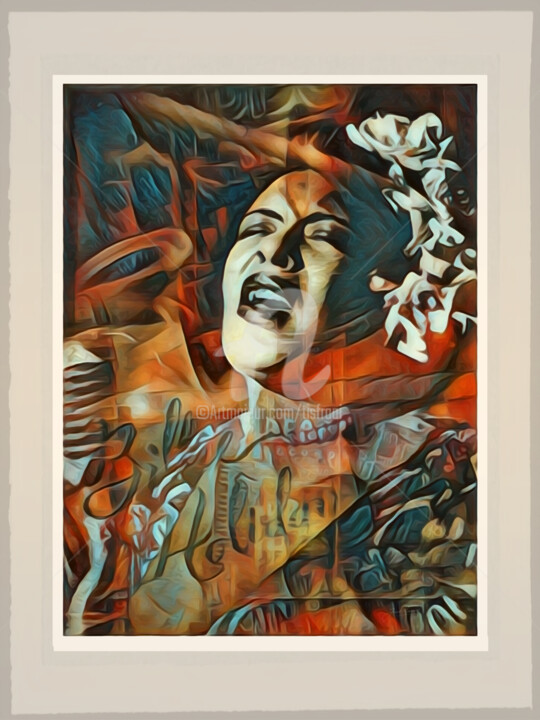 Digital Arts titled "Billie Holiday sings" by Joost Hogervorst, Original Artwork, Digital Painting