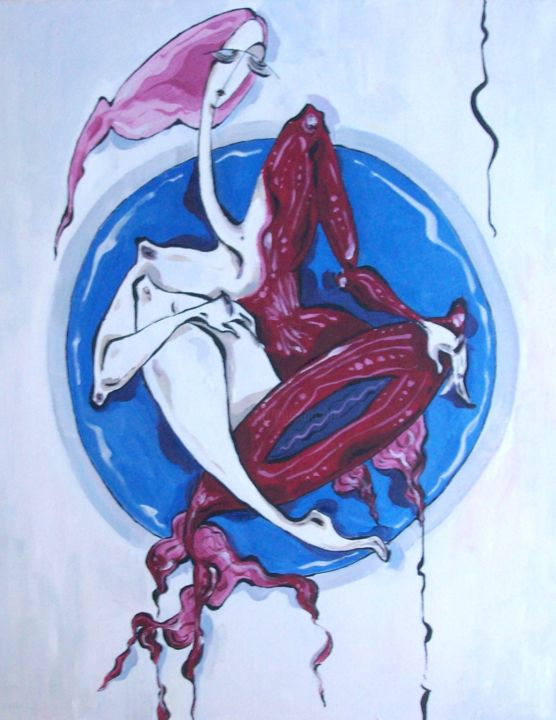 Картина под названием "Water-nymph in red" - Марина Тищенко, Подлинное произведение искусства, Масло